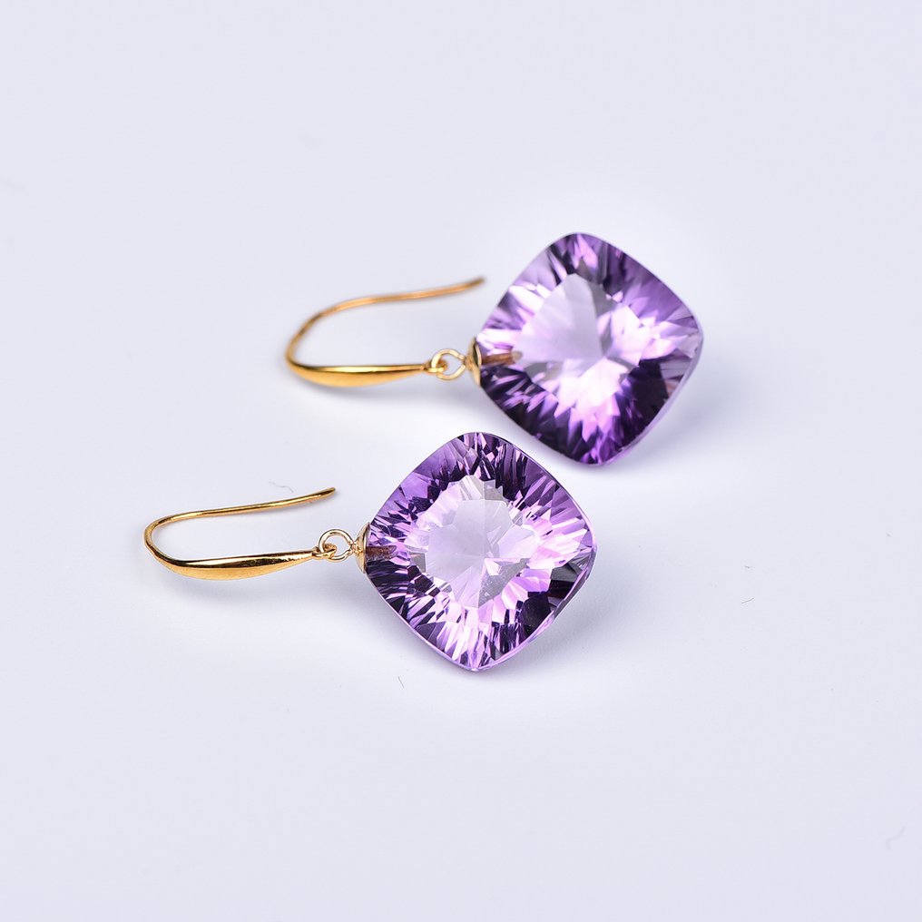 Sans prix de réserve - Boucles d'oreilles - 18 carats Or jaune Améthyste - ALGT certifié #3.2