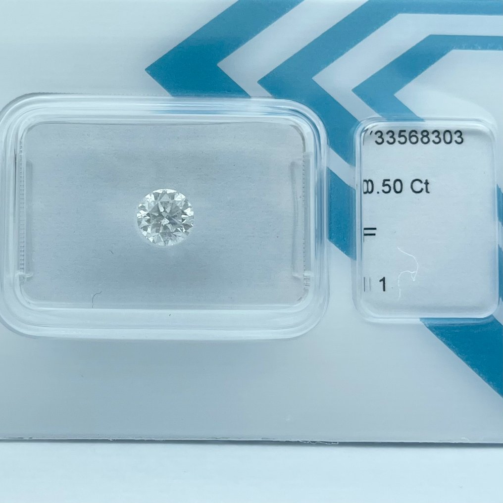 Sem preço de reserva - 1 pcs Diamante (Natural) - 0.50 ct - Redondo - F - I1 - International Gemological Institute (IGI) #1.0