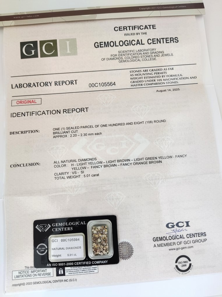 没有保留价 - 108 pcs 钻石 (天然色彩的) - 5.01 ct - 圆形 混合色彩 - VS1 轻微内含一级, SI1 微内含一级 - 以色列宝石中心(G.C.I.) #1.0