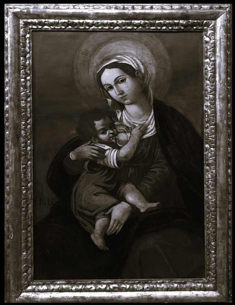 Scuola Umbra (c. 1600) - Madonna col Bambino dipinta su ardesia #3.2