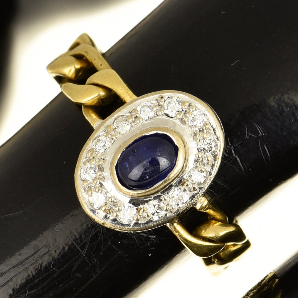 Bague - 18 carats Or jaune, Or blanc Saphir - Diamant #1.0