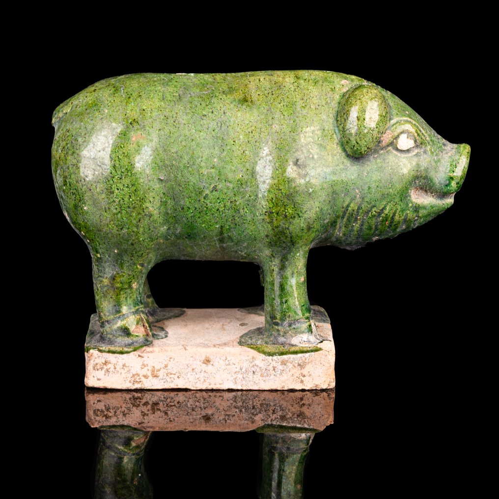 明朝 绿色釉陶瓷生肖猪像 (没有保留价) #1.0