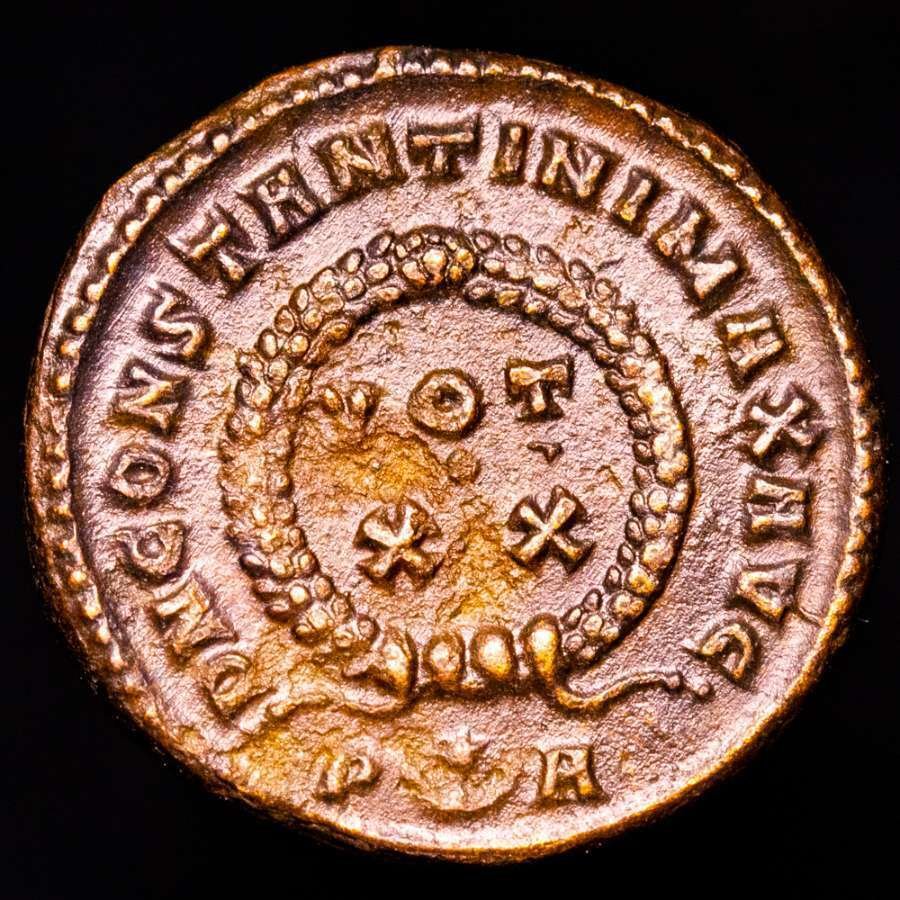 Roman Empire. Constantine I (AD 306-337). Follis Arles mint AD 321. D N CONSTANTINI MAX AVG, VOT • XX in wreath / P⊎A  (No Reserve Price) #1.0