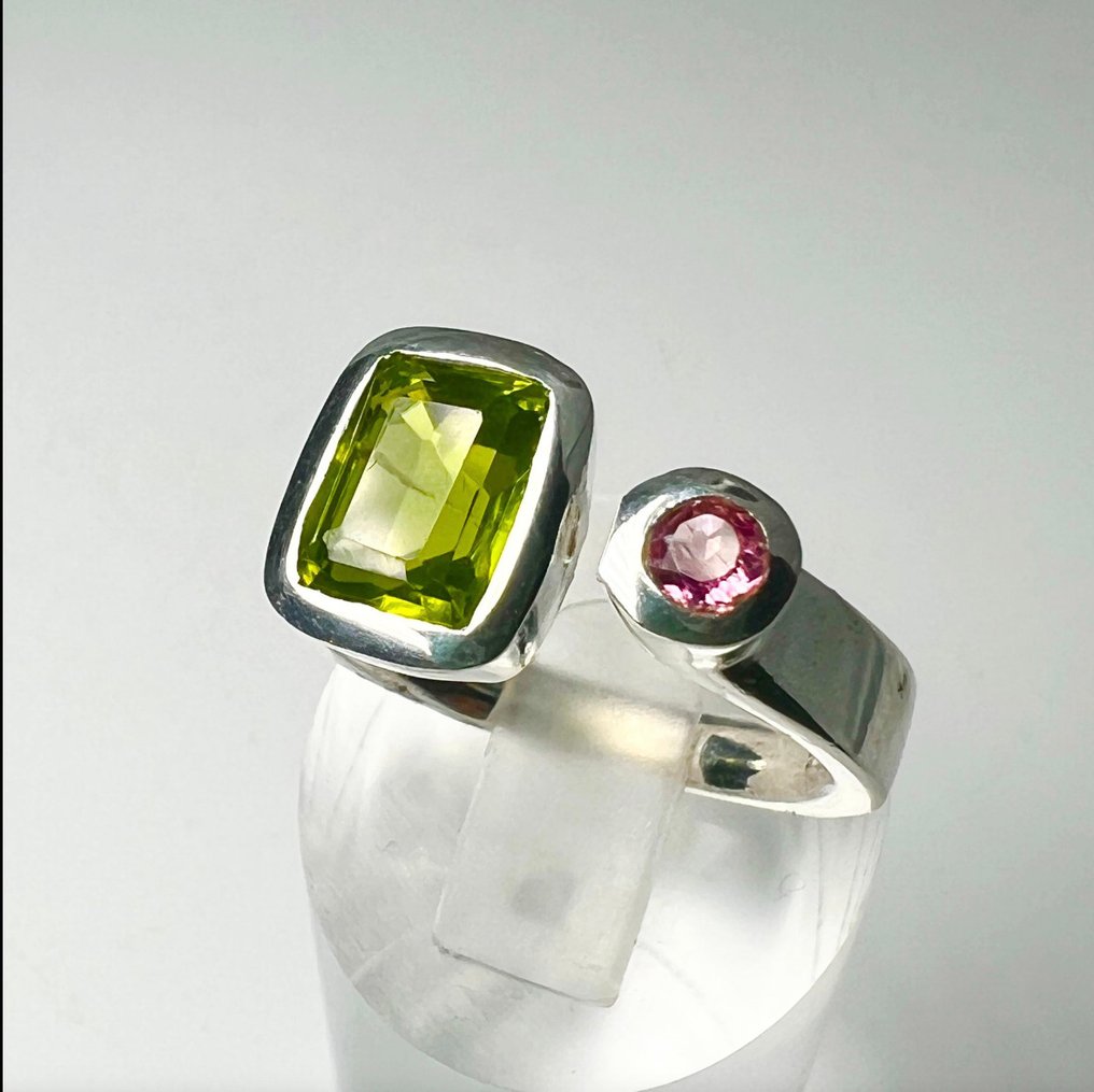 Αποκλειστική δαχτυλίδι με Tourmaline και φυσικό Péridot - σε ασήμι 925 ρουδισμένο 925- 8.5 g - (1) #2.1