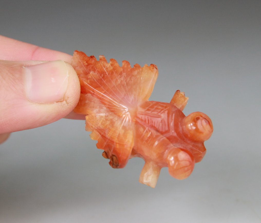 4x Collection Sculptures - Statuettes - Poissons - Agate, Agate Cornaline - Serpentine - Chine - XXe siècle #4.3