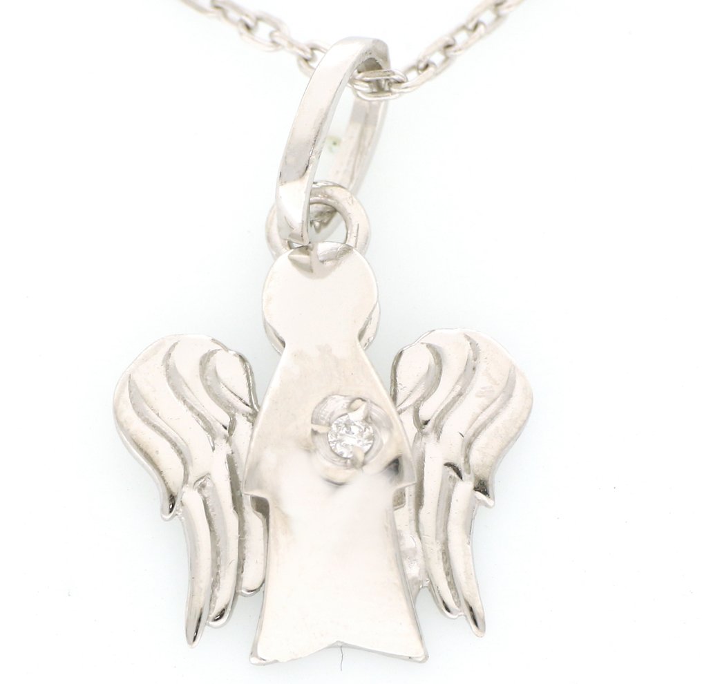 沒有保留價 - 吊墜頸鏈 - 9 節 白金 -  0.01ct. tw. 鉆石 (天然)  #1.0