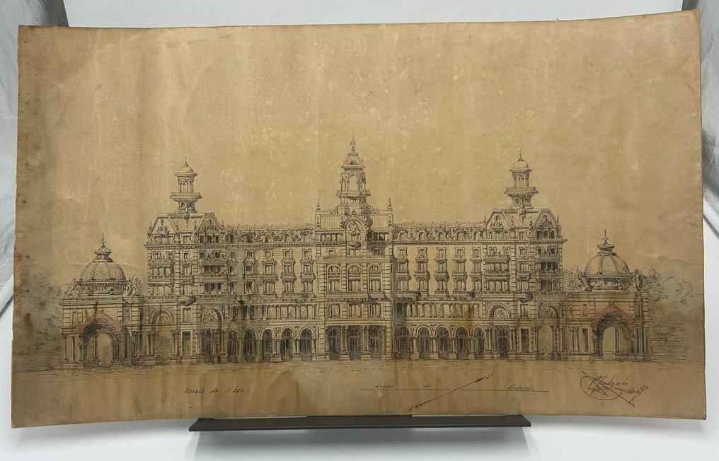 Pere Falqués i Urpí - Plaza de Cataluña - Barcelona [Original drawing project in ink and signed] - 1887 #3.2