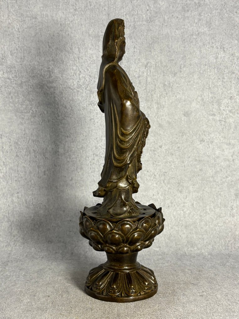 观音莲花香薰炉 34.5 厘米 - 青銅色 - 20世紀末 #4.3