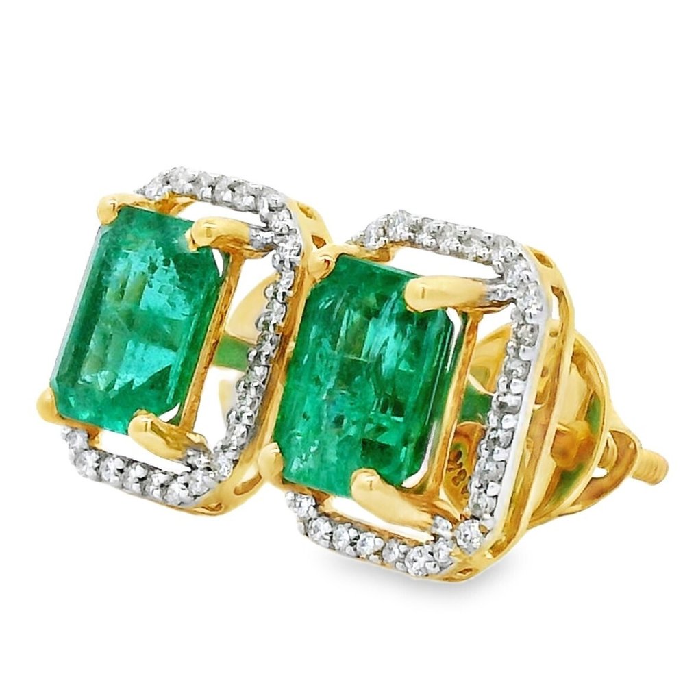 Σκουλαρίκια - 18 καράτια Κίτρινο χρυσό -  2.42ct. tw. Σμαράγδι - Διαμάντι #3.2