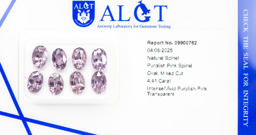Ingen mindstepris - 8 pcs Spinel - 4.41 ct - Antwerp Laboratory for Gemstone Testing (ALGT) - Intens Vivid Pink #3.2