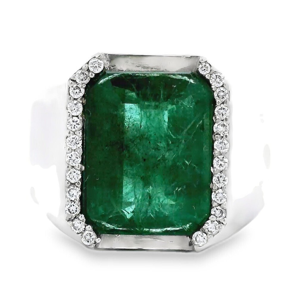 Ring Platina - 7.28ct. tw. Smaragd - Diamant #1.0