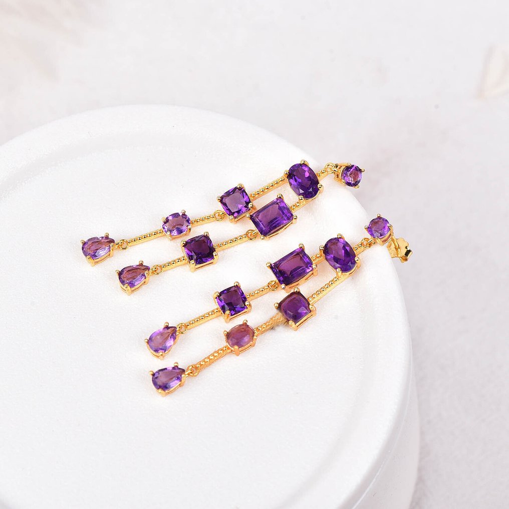 Fără preț de rezervă - Cercei Argint - Amethyst - Certificat #3.2