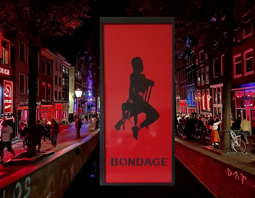 Amsterdam red light district reclame - Reclamebord met achtergrondverlichting - Staal #1.0