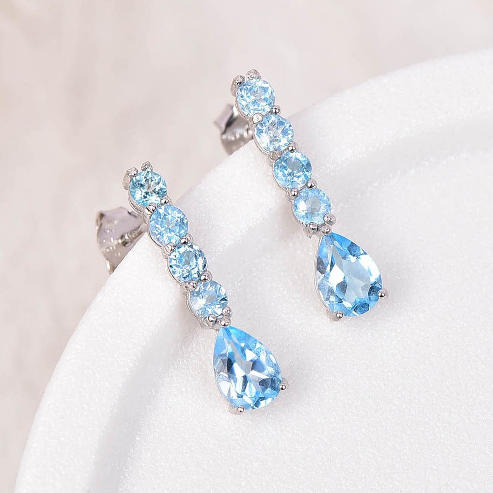 Sem preço de reserva - Brincos Prata - Topaz - Certificado #1.0