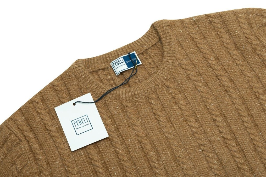 FEDELI CASHMERE RRP 1100€ Brown Sweater Thick 100% Cashmere Cable Knit - 50 IT - Φούτερ - New with tags #4.3