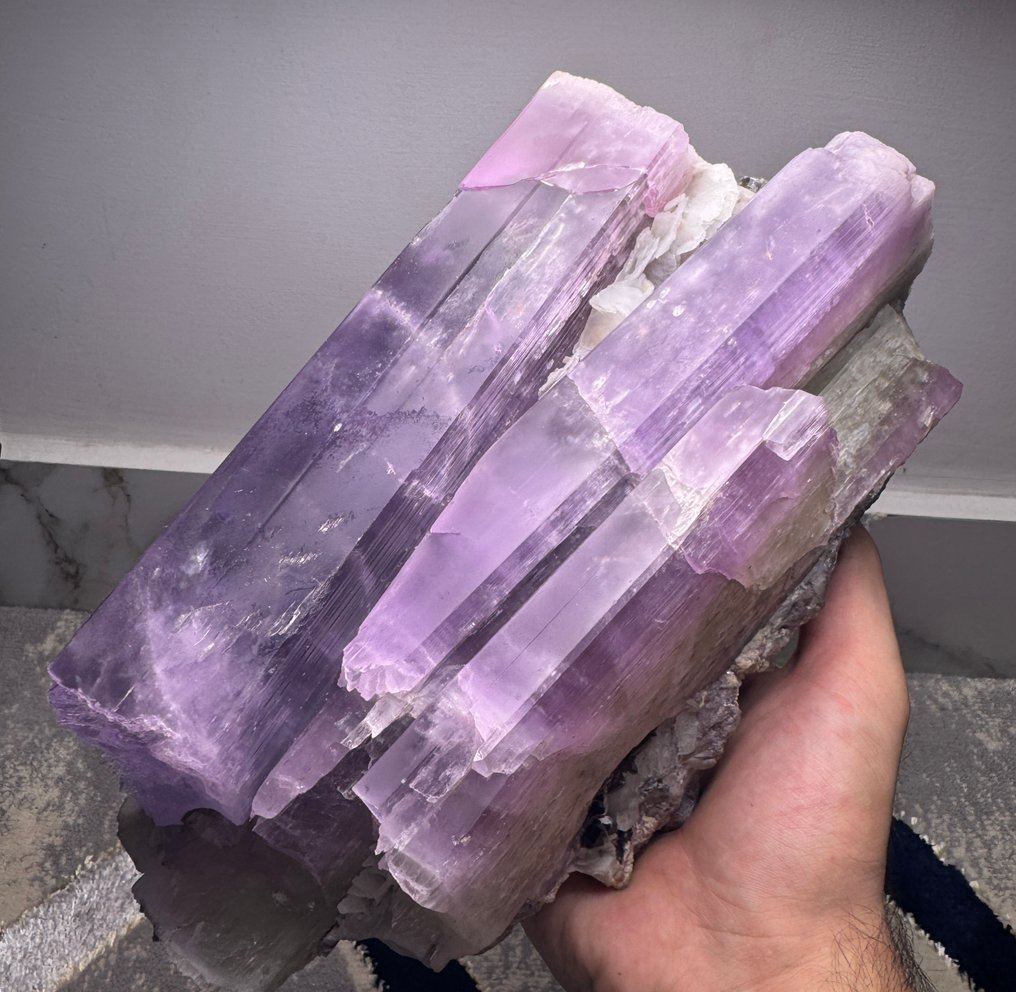 Massive Lavender Kunzite Crystal Cluster – Natural Terminations, High Transparency & Strong Color Crystal cluster - Height: 250 mm - Width: 145 mm- 4904 g - (1) #1.0