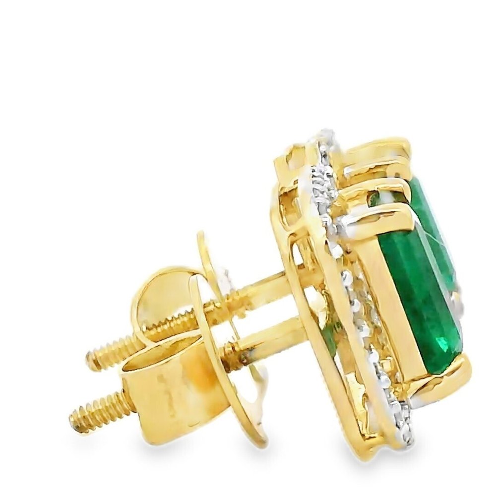 Σκουλαρίκια - 18 καράτια Κίτρινο χρυσό - 1.98ct. tw. Σμαράγδι - Διαμάντι #3.2