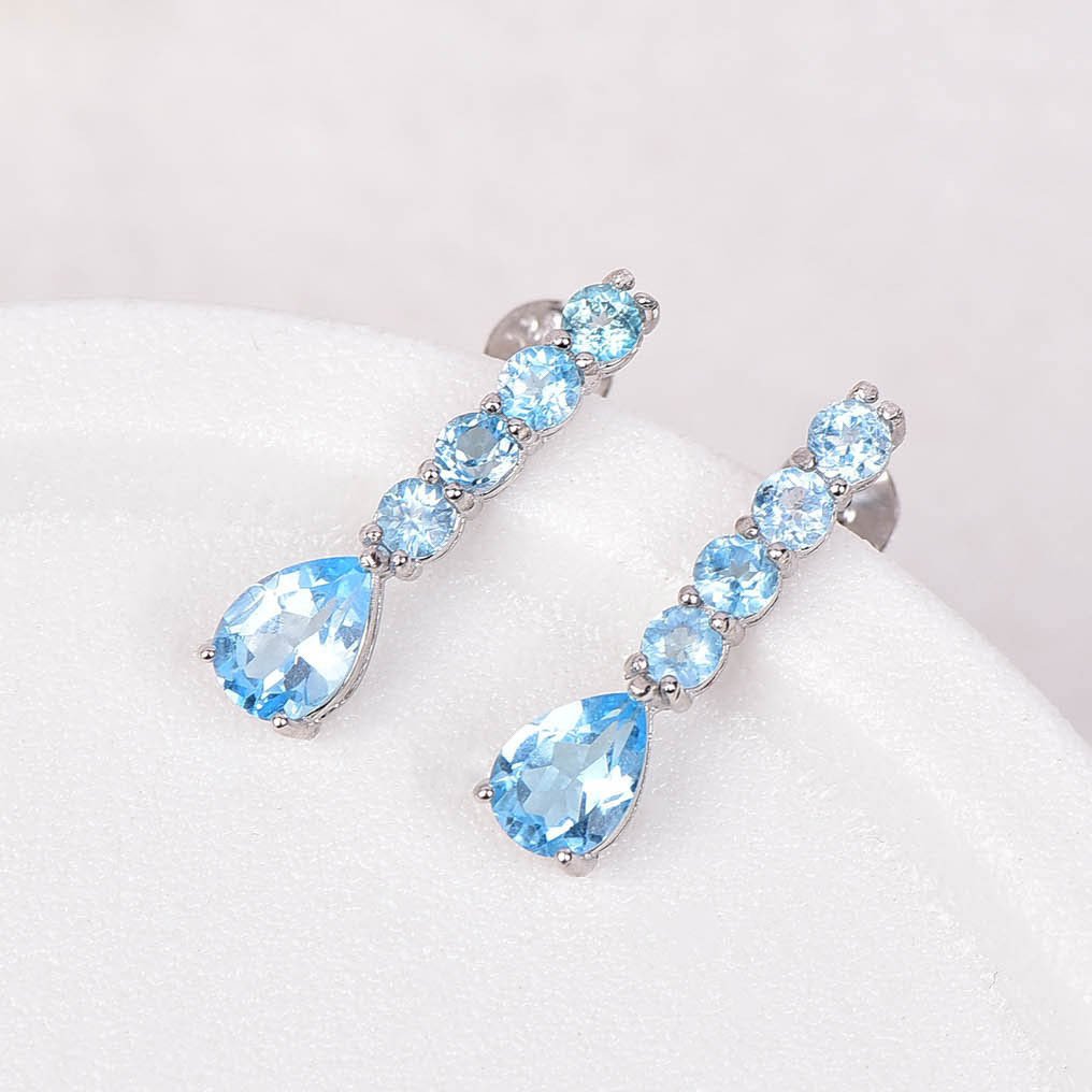 Sem preço de reserva - Brincos Prata - Topaz - Certificado #3.2