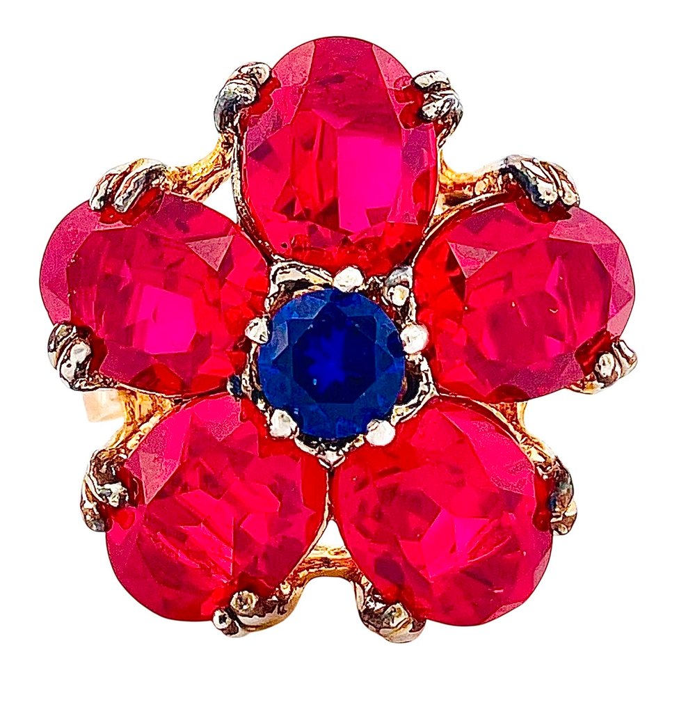 没有保留价 - 戒指 - 9 kt. 黄金, 银 红宝石 - 蓝宝石 #1.0