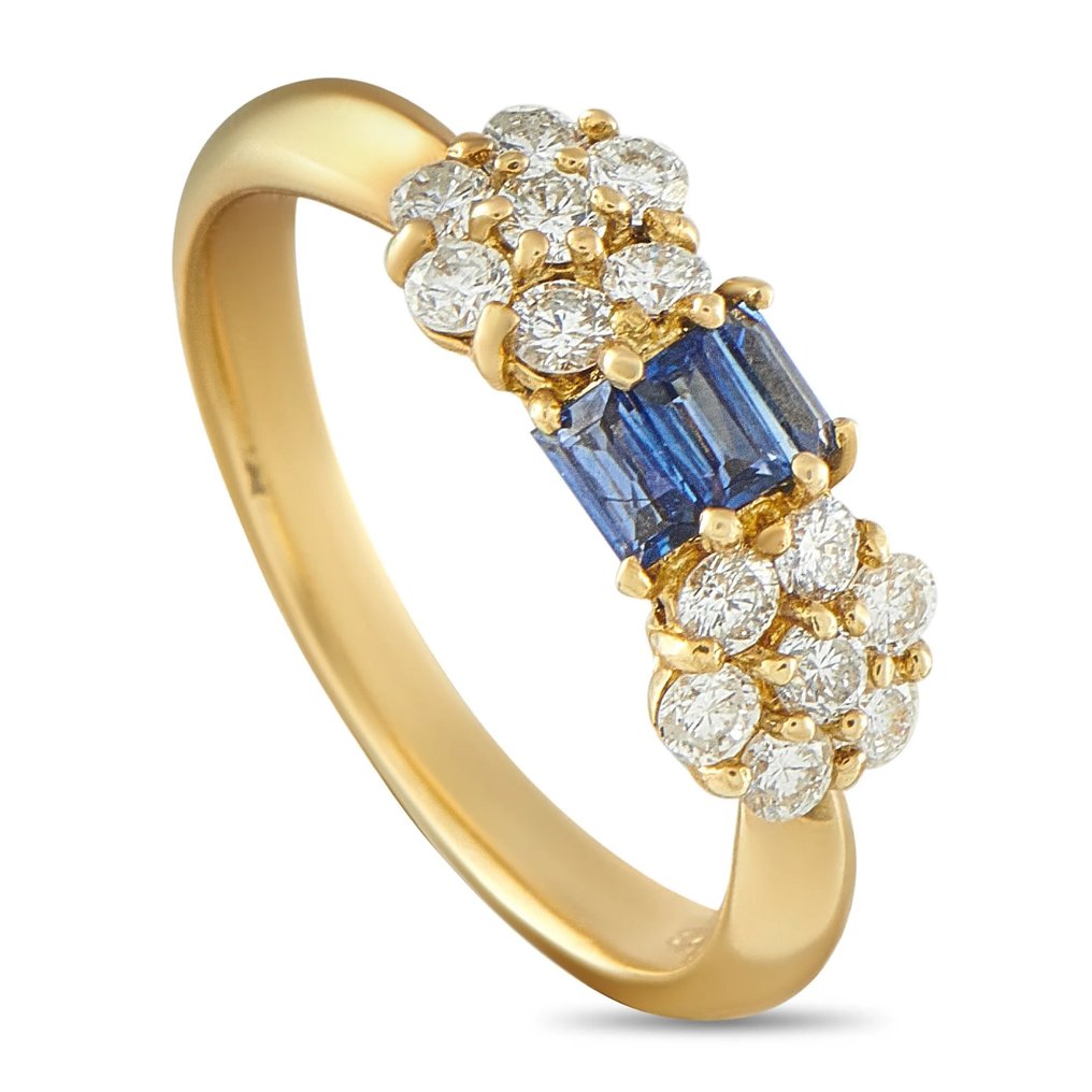 戒指 - 18 克拉 黃金, 18K黄金0.50克拉钻石与蓝宝石戒指 - 0.76ct. tw. #1.0