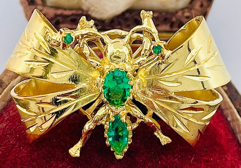 没有保留价 - 戒指 - 9 kt. 黄金, 银 祖母绿 #1.0