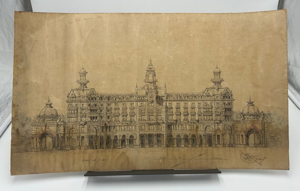 Pere Falqués i Urpí - Plaza de Cataluña - Barcelona [Original drawing project in ink and signed] - 1887 #1.0