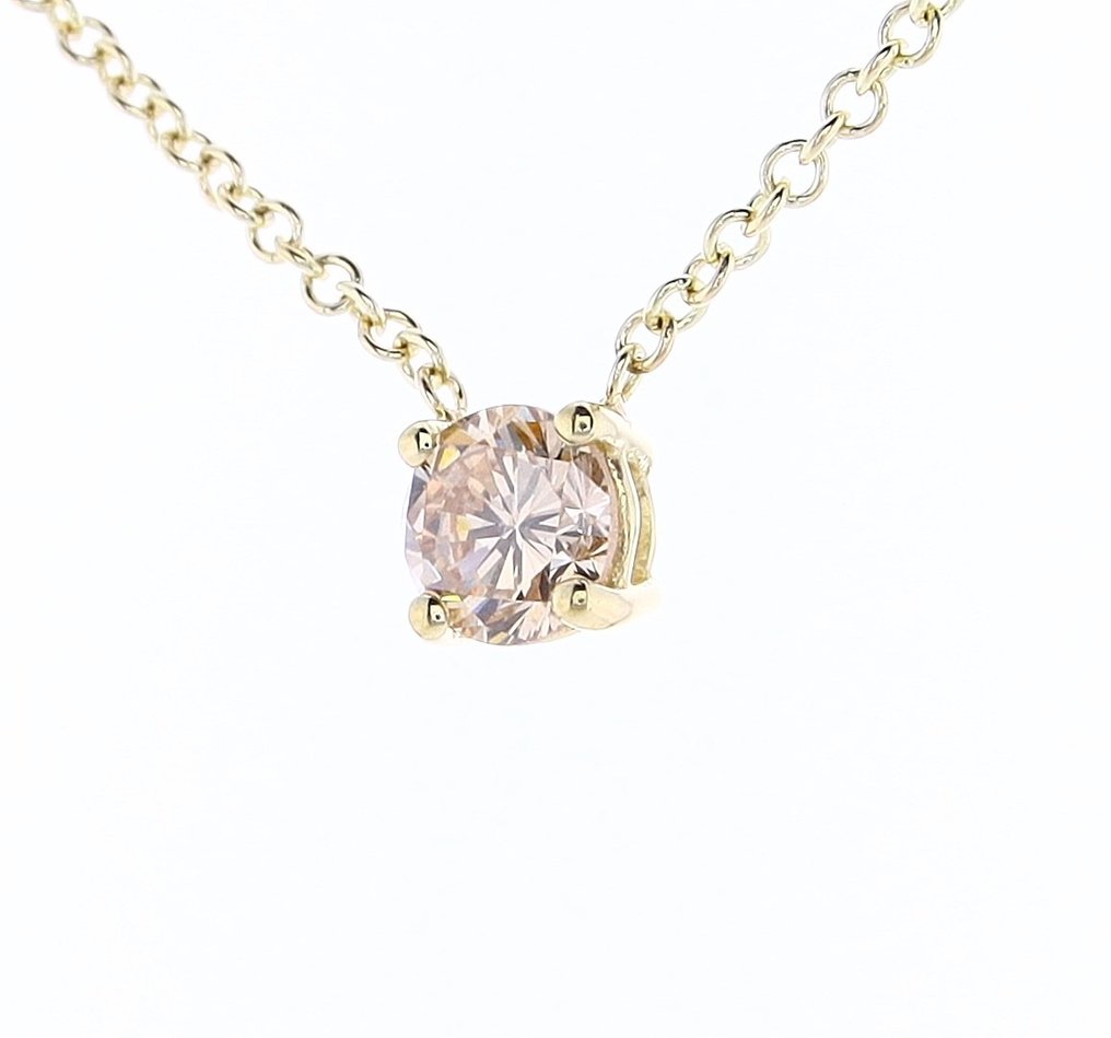 Zonder minimumprijs - Ketting met hanger - 14 karaat Geel goud - 0.40ct. tw. Diamant (Natuurlijk gekleurd) #3.2