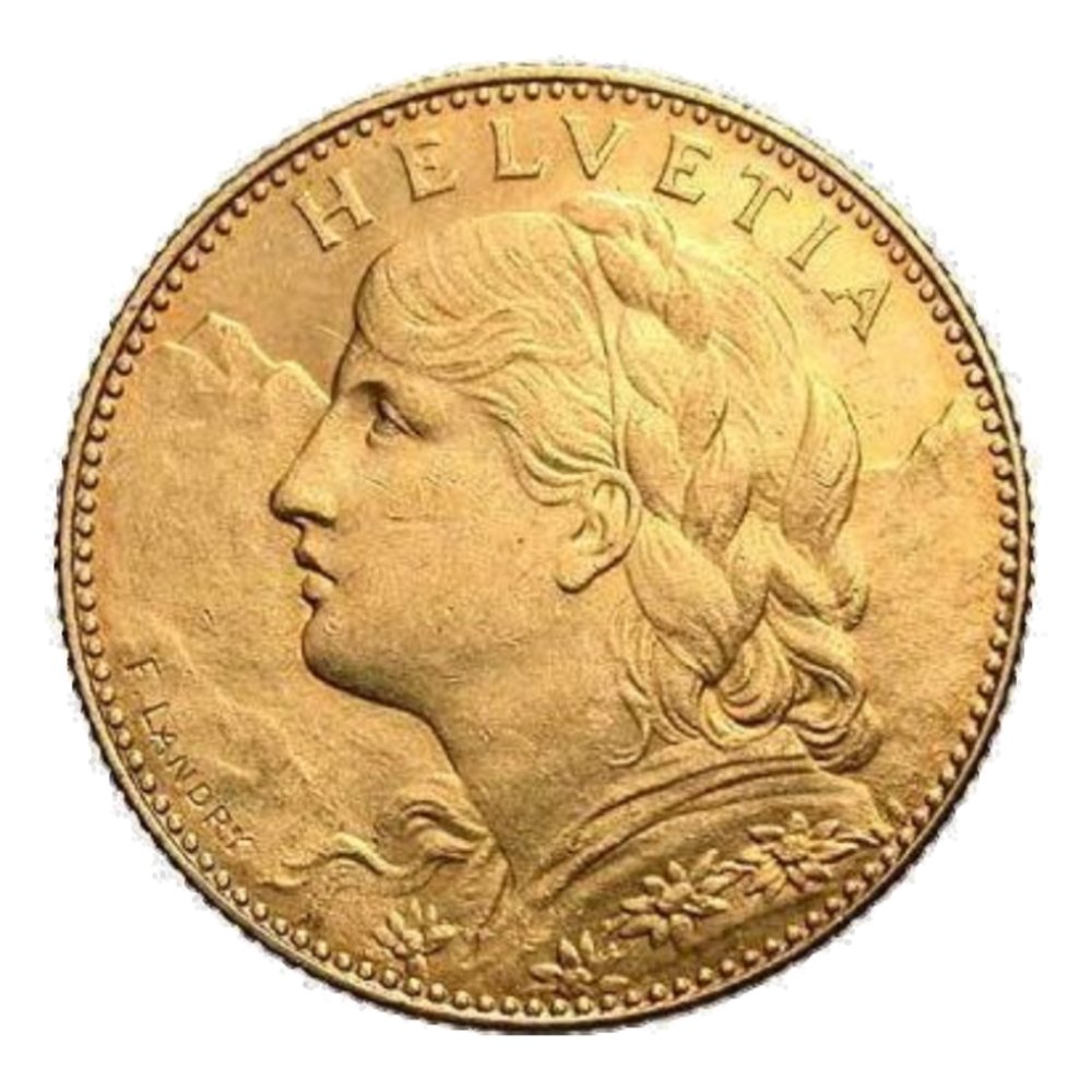 Svizzera. 10 Francs 1912 Swiss Gold 10 Francs Vreneli Helvetia Coin #1.0