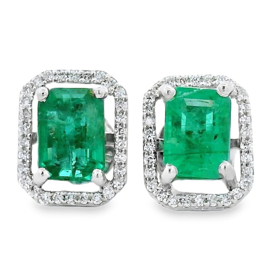 Utan reservationspris - Örhängen - 18 kt Vittguld - 2.61ct. tw. Smaragd - Diamant #2.1