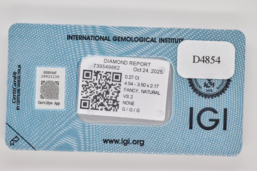 没有保留价 - 1 pcs 钻石  (天然色彩的)  - 0.27 ct - 梨形 - Fancy 稍帶棕色的 黄色 - VS2 轻微内含二级 - 国际宝石研究院（IGI） #1.0