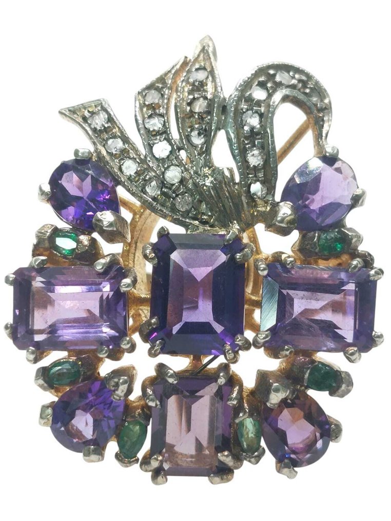 Senza prezzo di riserva - Anello - 14 carati Argento, Oro rosa Ametista - Pietre preziose miste #1.0