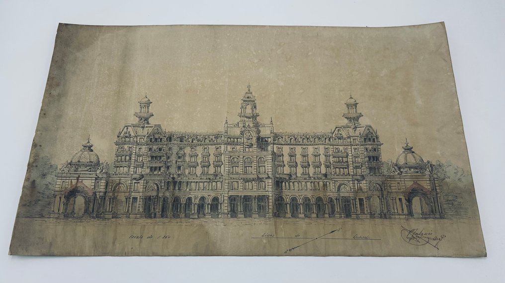 Pere Falqués i Urpí - Plaza de Cataluña - Barcelona [Original drawing project in ink and signed] - 1887 #4.3