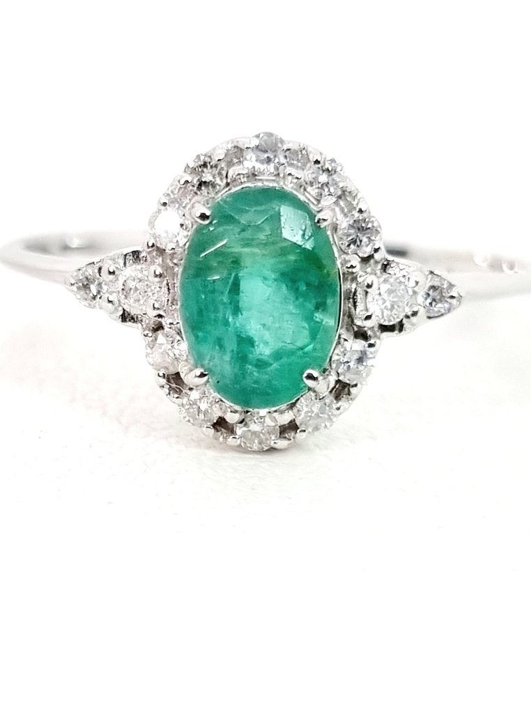 Anel - 18 K Ouro branco Esmeralda - Diamante #1.0