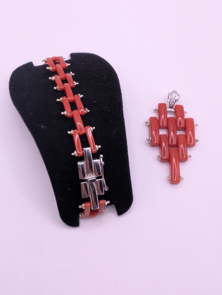 Coral - Plata - Conjunto de joyas de 2 piezas #1.0