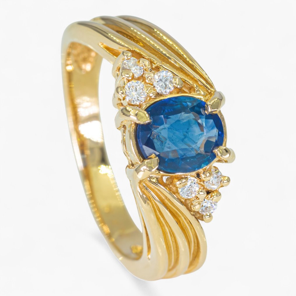 Sans Prix de Réserve - Bague - 14 carats Or jaune, IGI - 1.01ct. tw. Diamant (Naturelle) - Saphir #1.0