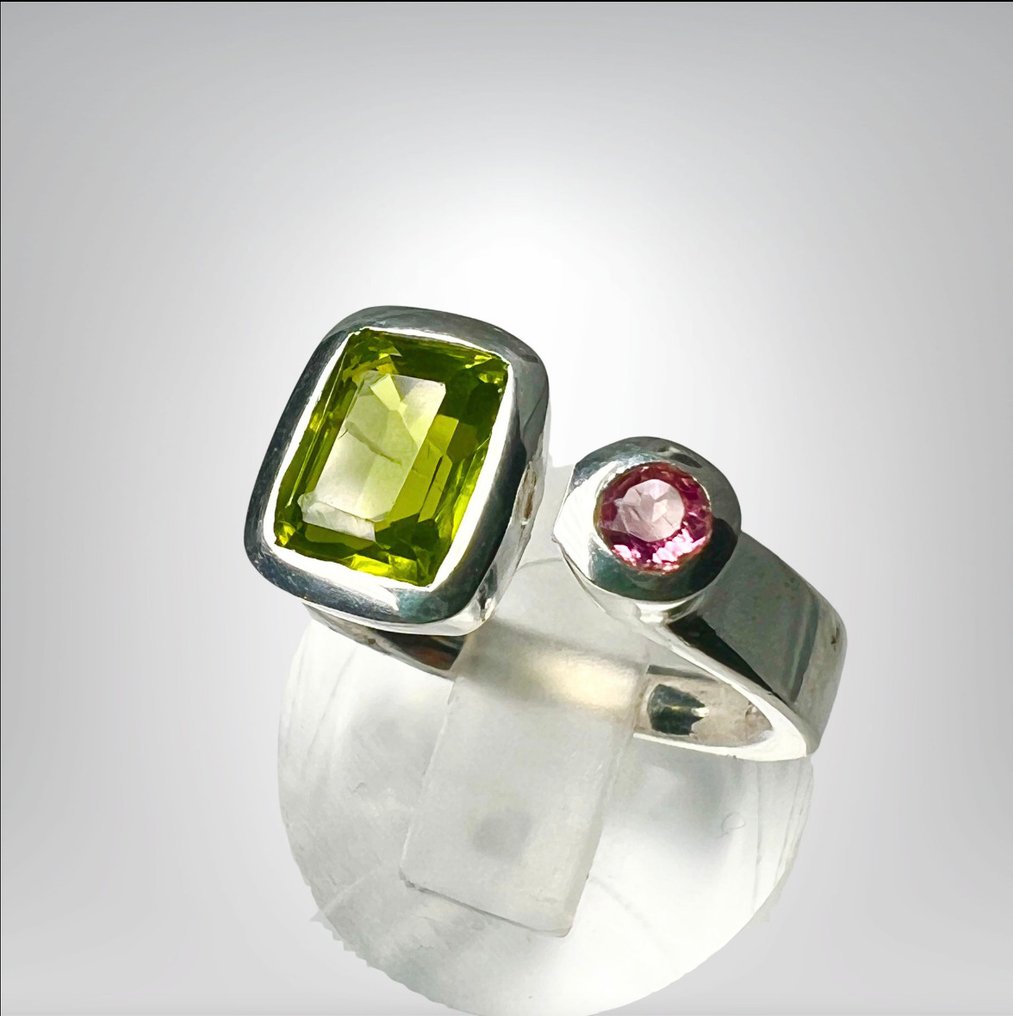 Αποκλειστική δαχτυλίδι με Tourmaline και φυσικό Péridot - σε ασήμι 925 ρουδισμένο 925- 8.5 g - (1) #1.0