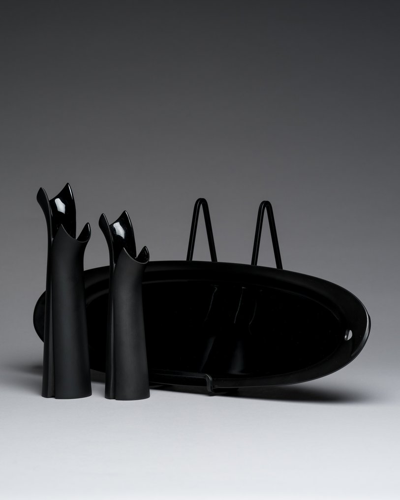 Rosenthal - Lino Sabattini - Πιάτο σερβιρίσματος (3) - “Pianta” Serving-Plate & Vase Duo - Μαύρη Πορσελάνη - Γλυπτικό Μινιμαλισμό #2.1