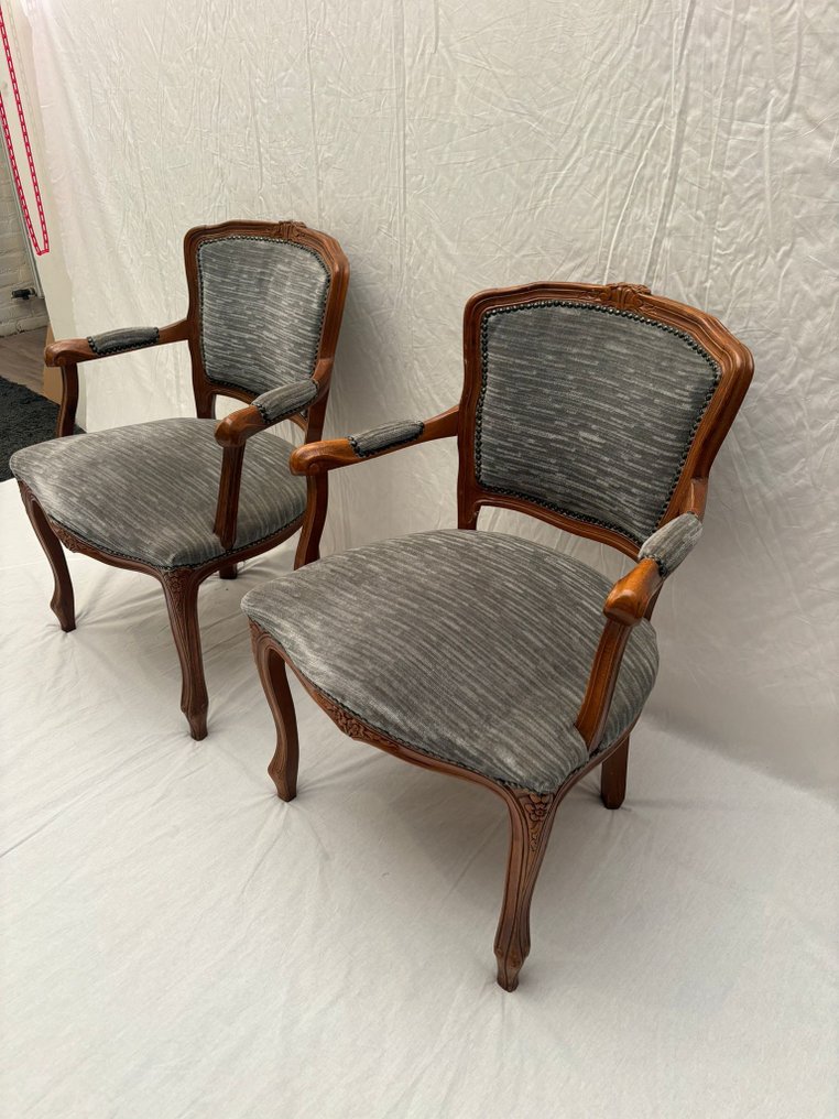 Sessel - Set im französischen Louis-Stil mit detaillierten Blumenfiguren - Holz #2.1
