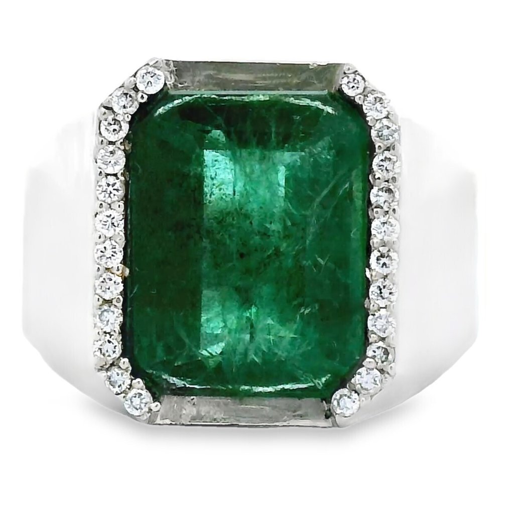 Ring Platina - 7.28ct. tw. Smaragd - Diamant #1.0
