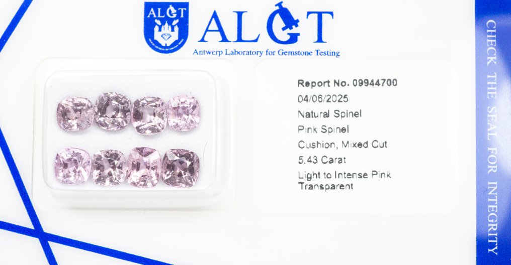 χωρίς τιμή ασφαλείας - 8 pcs  Σπινέλιος  - 5.43 ct - Antwerp Laboratory for Gemstone Testing (ALGT) - Απλό έως έντονο ροζ #3.2