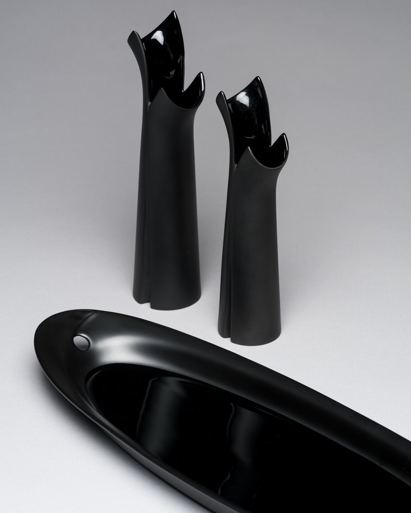 Rosenthal - Lino Sabattini - Πιάτο σερβιρίσματος (3) - “Pianta” Serving-Plate & Vase Duo - Μαύρη Πορσελάνη - Γλυπτικό Μινιμαλισμό #4.3