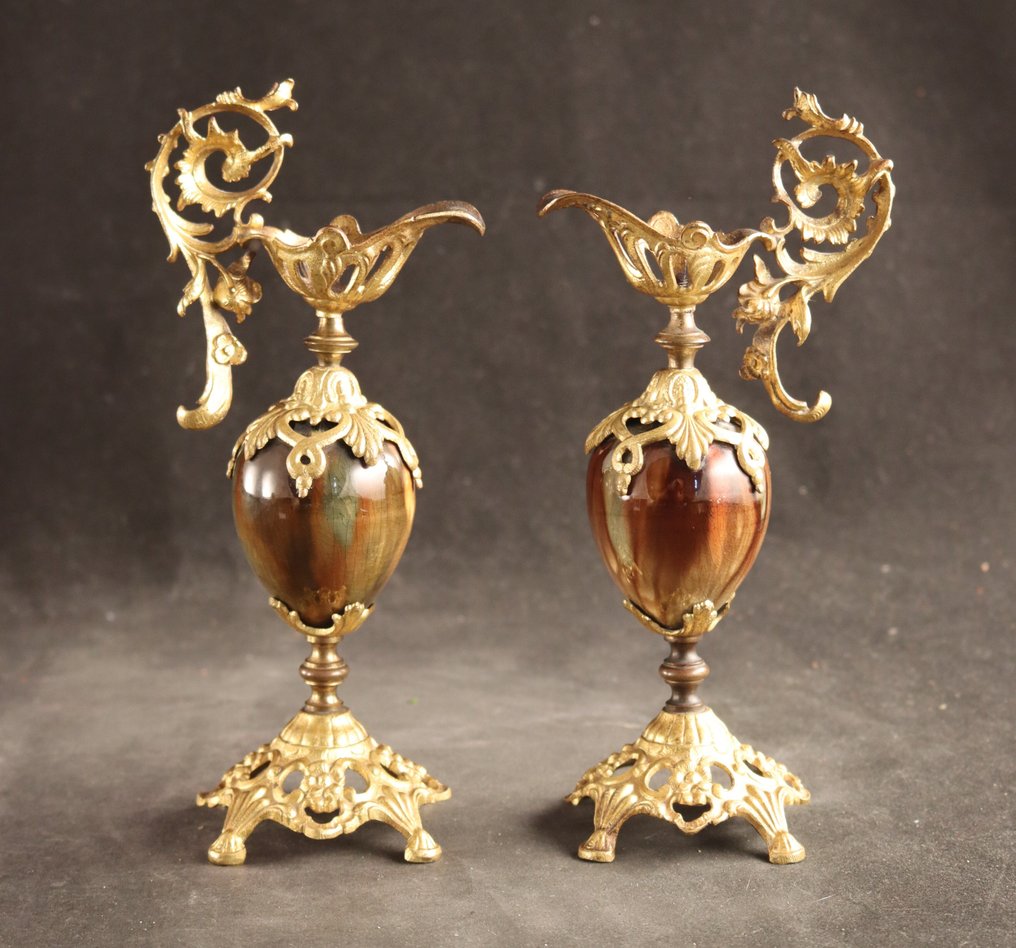 Paar antieke siervazen - Vase - Plaqué or, Agate #1.0