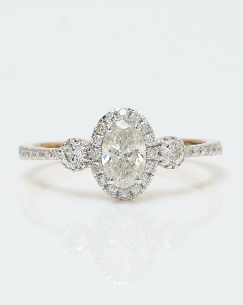 订婚戒指 - 14K包金 黄金 -  0.77ct. tw. 钻石 (天然) - 钻石 - 椭圆光环婚戒 #1.0