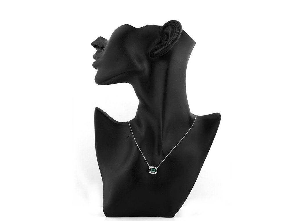 吊坠项链 - 14K包金 白金 - 0.74ct. tw. 祖母绿 - 钻石 #4.3