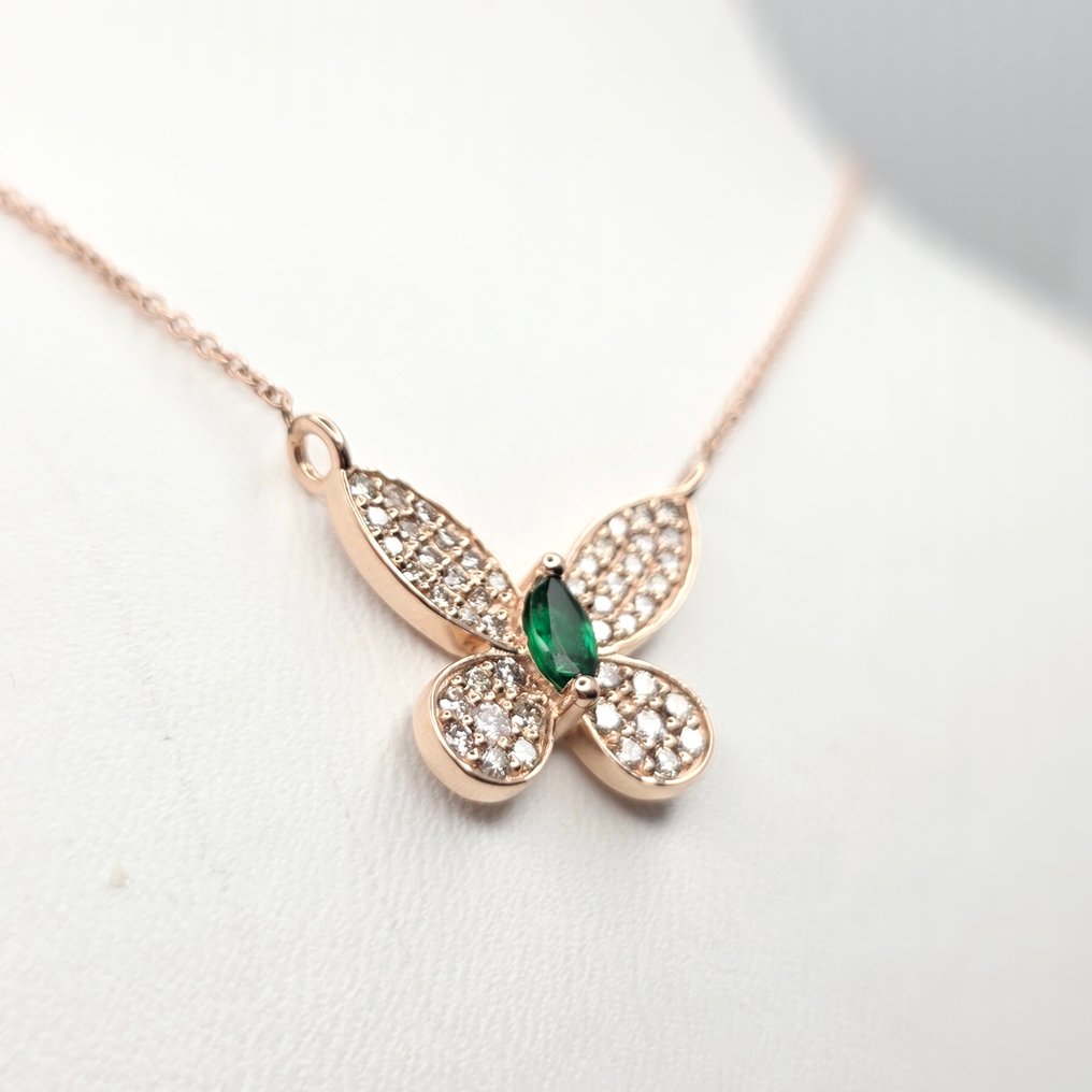 没有保留价 - 吊坠 - 14K包金 玫瑰金 - 0.40ct. tw. 祖母绿 - 钻石 #3.2