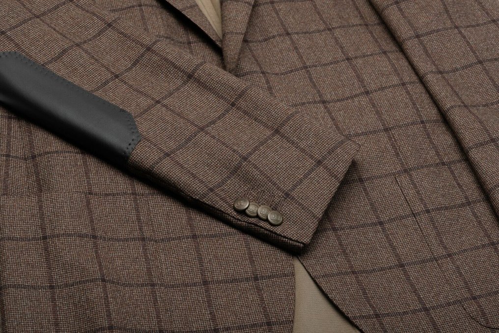 RRP 1150€ CORNELIANI Jacket Blazer Brown Checks Wool 130's + Leather - 50 IT - 彩色運動上衣 - New with tags #4.3