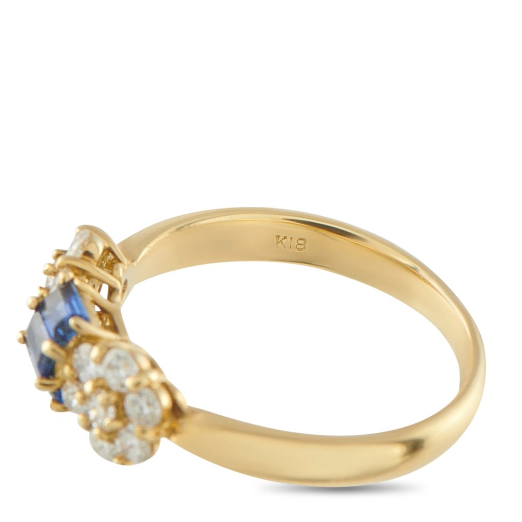 戒指 - 18 克拉 黃金, 18K黄金0.50克拉钻石与蓝宝石戒指 - 0.76ct. tw. #4.3
