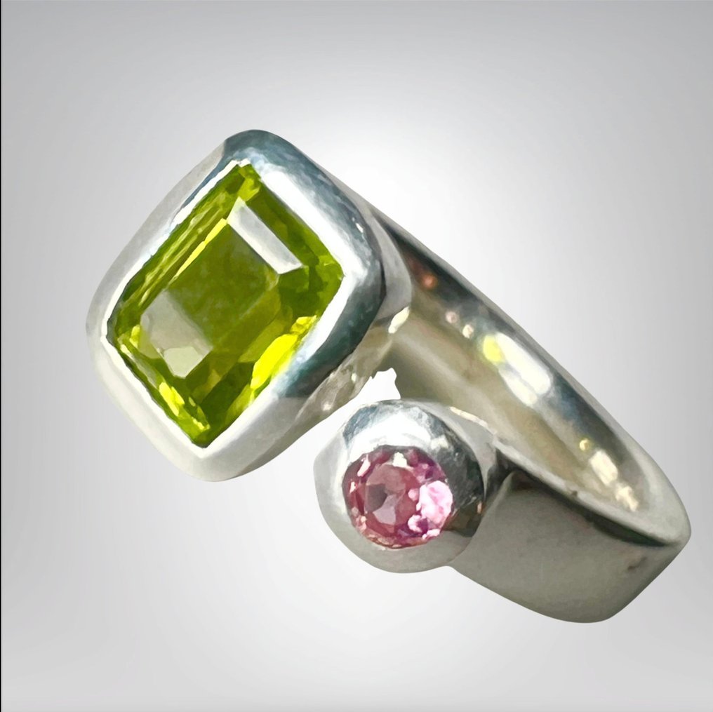Αποκλειστική δαχτυλίδι με Tourmaline και φυσικό Péridot - σε ασήμι 925 ρουδισμένο 925- 8.5 g - (1) #1.0