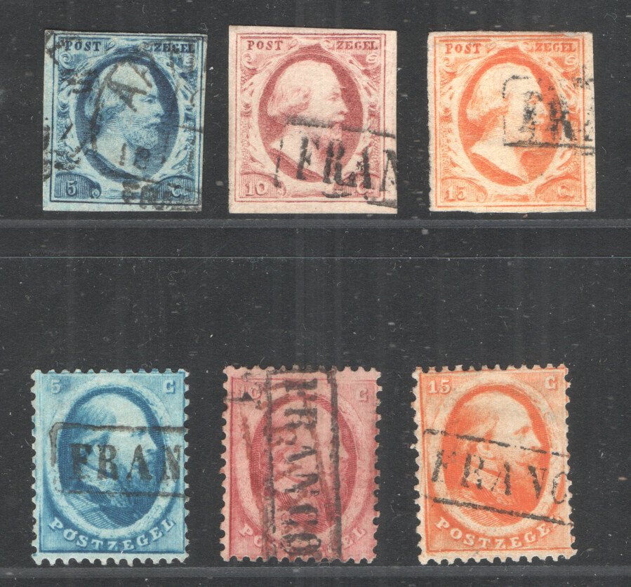 Netherlands 1852/1864 - King William III - 1st and 2nd issue - Complete - with beautiful postmarks - NVPH 1 t/m 6 #1.0
