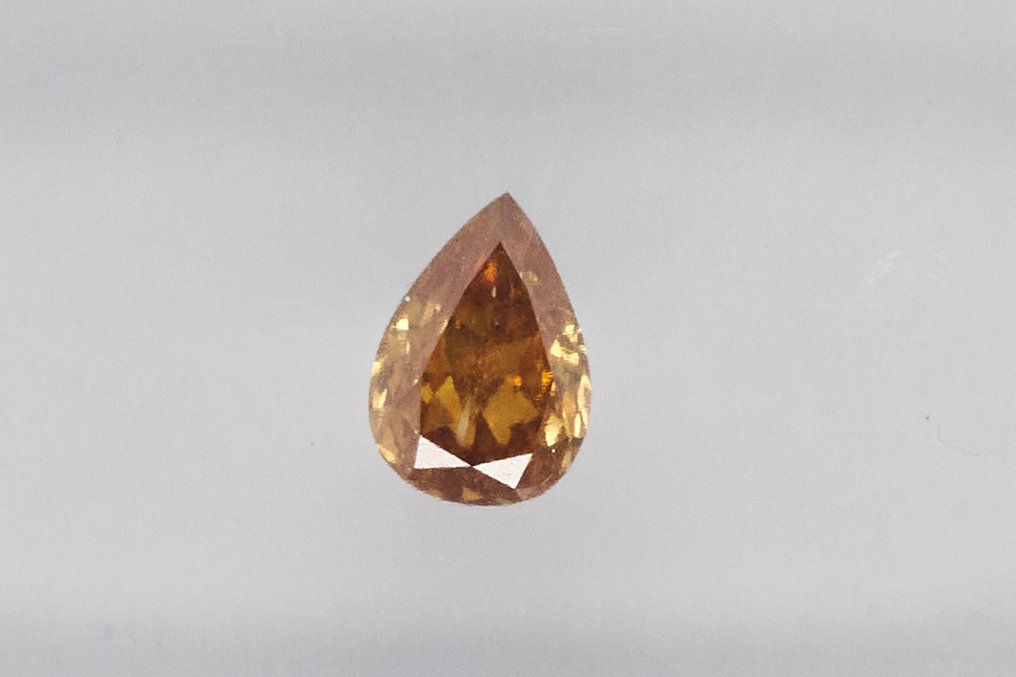 没有保留价 - 1 pcs 钻石 (天然色彩的) - 0.27 ct - 梨形 - Fancy intense 似橙色 黄色 - I1 内含一级 - 国际宝石研究院(IGI) #1.0